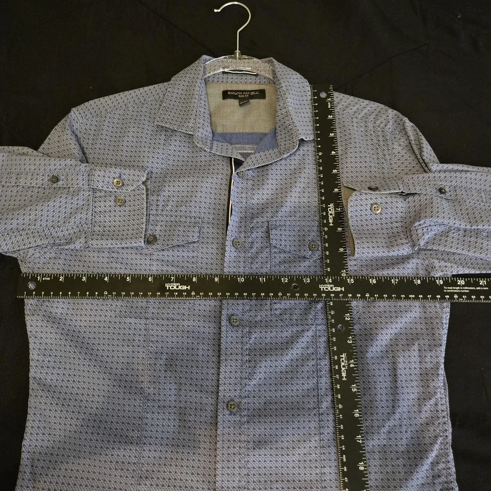 Banana Republic Shirt Mens Small‎ Blue Slim Fit Geometric Long Sleeve Button-Up